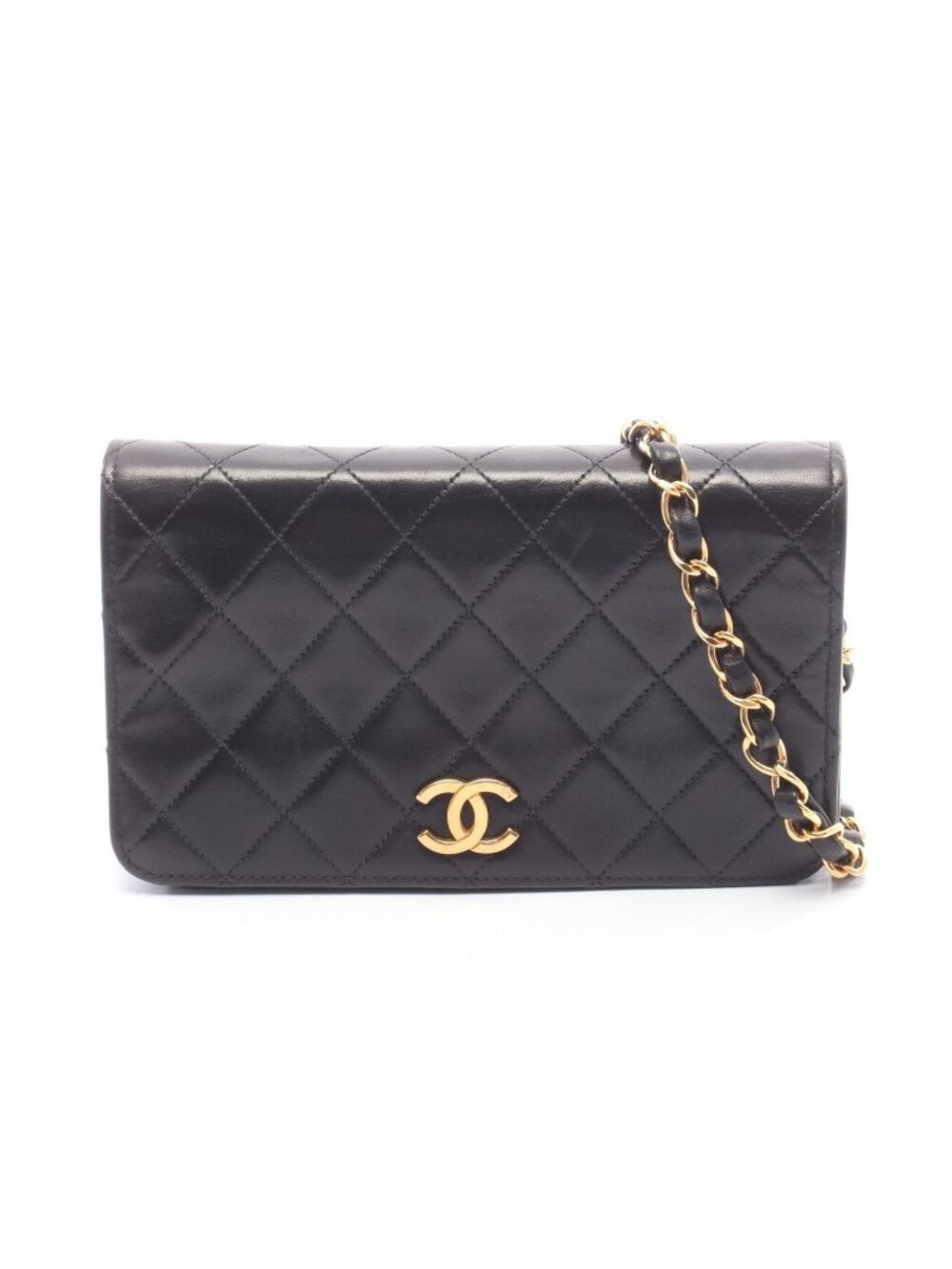 Chanel Shoulder Bag Mini Matelasse Fullflap Black Lambskin Chain